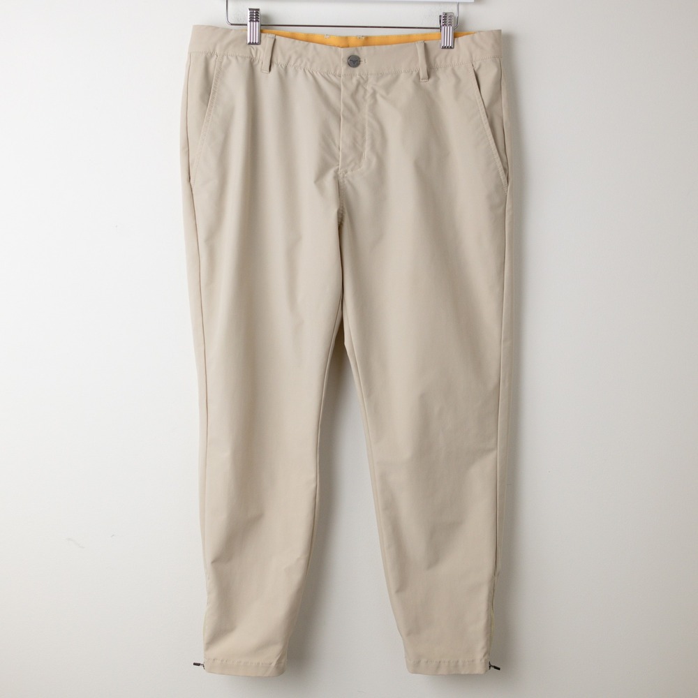 Avalon Golf Players Jogger Pants Mens Size 34 XS Khaki Tapered Ankle Zips